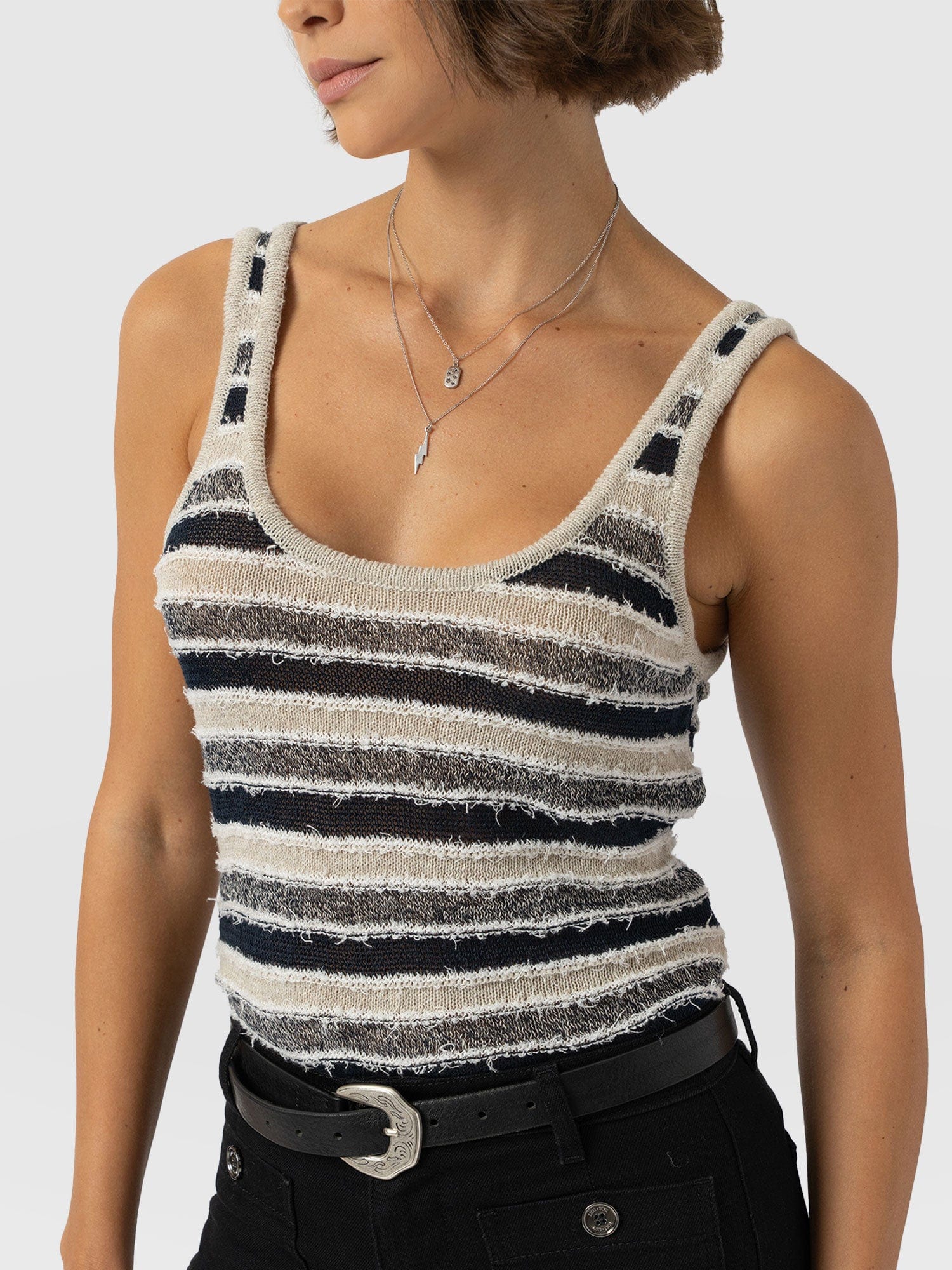 Fearne Knit Cami - Blue Stripe - Women's Tanks | Saint + Sofia® USA